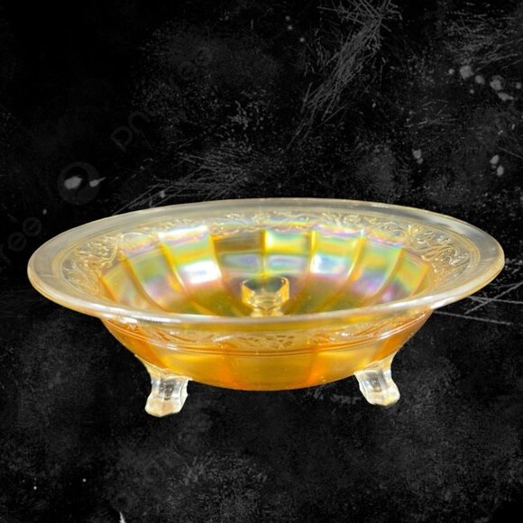 Vintage Marigold Carnival Glass Footed Dish Bowl Iridescent Finish Glass Decor - Picture 1 of 14